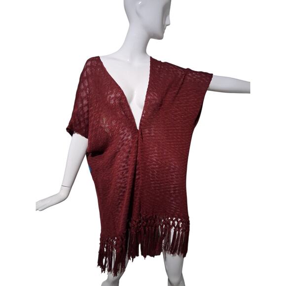 Umgee Women's Size M/L Boho Knit Aztec Fringed  Crochet Inlay Ruana Cardigan - Picture 3 of 12